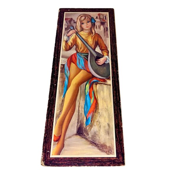 VTG 60s MCM MAIO Harlequin Teen Dreams Girl Litho On Press Board Art - Picture 1 of 3